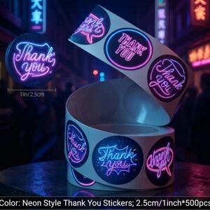 Thank You Stickers, Neon Glow In The Dark, 500 Count, 1"